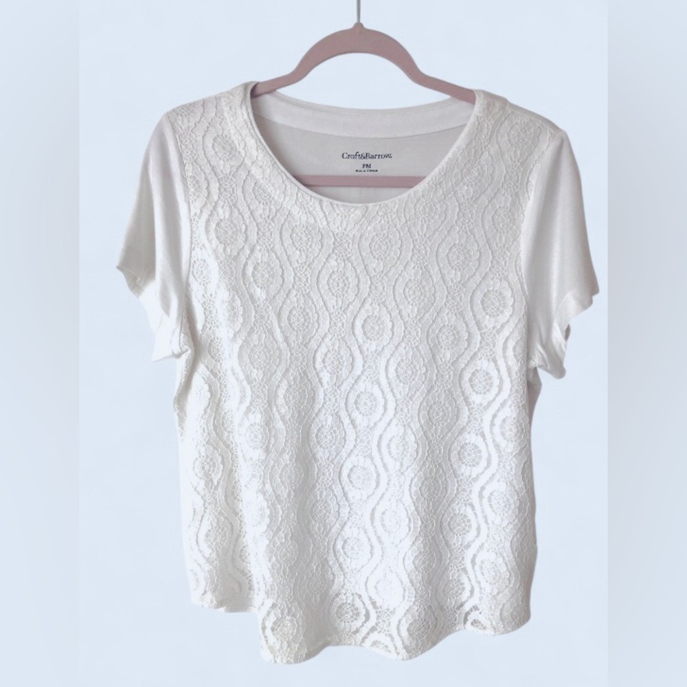 Croft&Barrow women’s White Lace Overlay Top Size PM